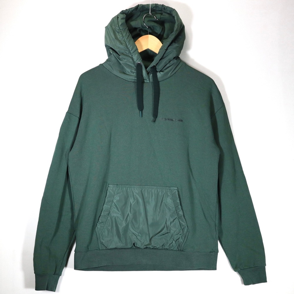 Porsche Essential Hoodie S Green Unisex Embossed Back Crest Sweatshirt Pullover